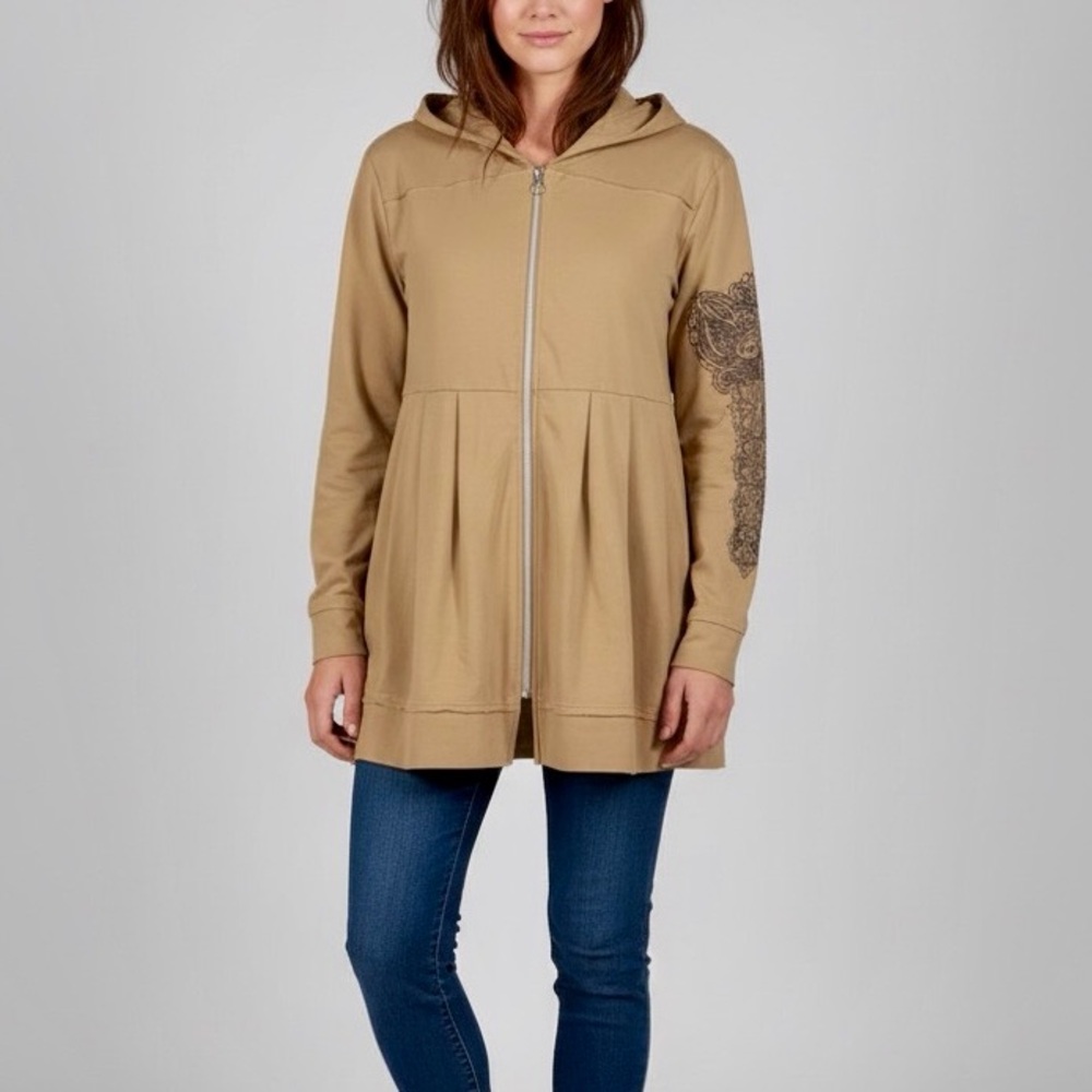 MONROE and MAIN Mustard Yellow Tribal Full Zip Pleated Peplum Jacket Hoodie 3X